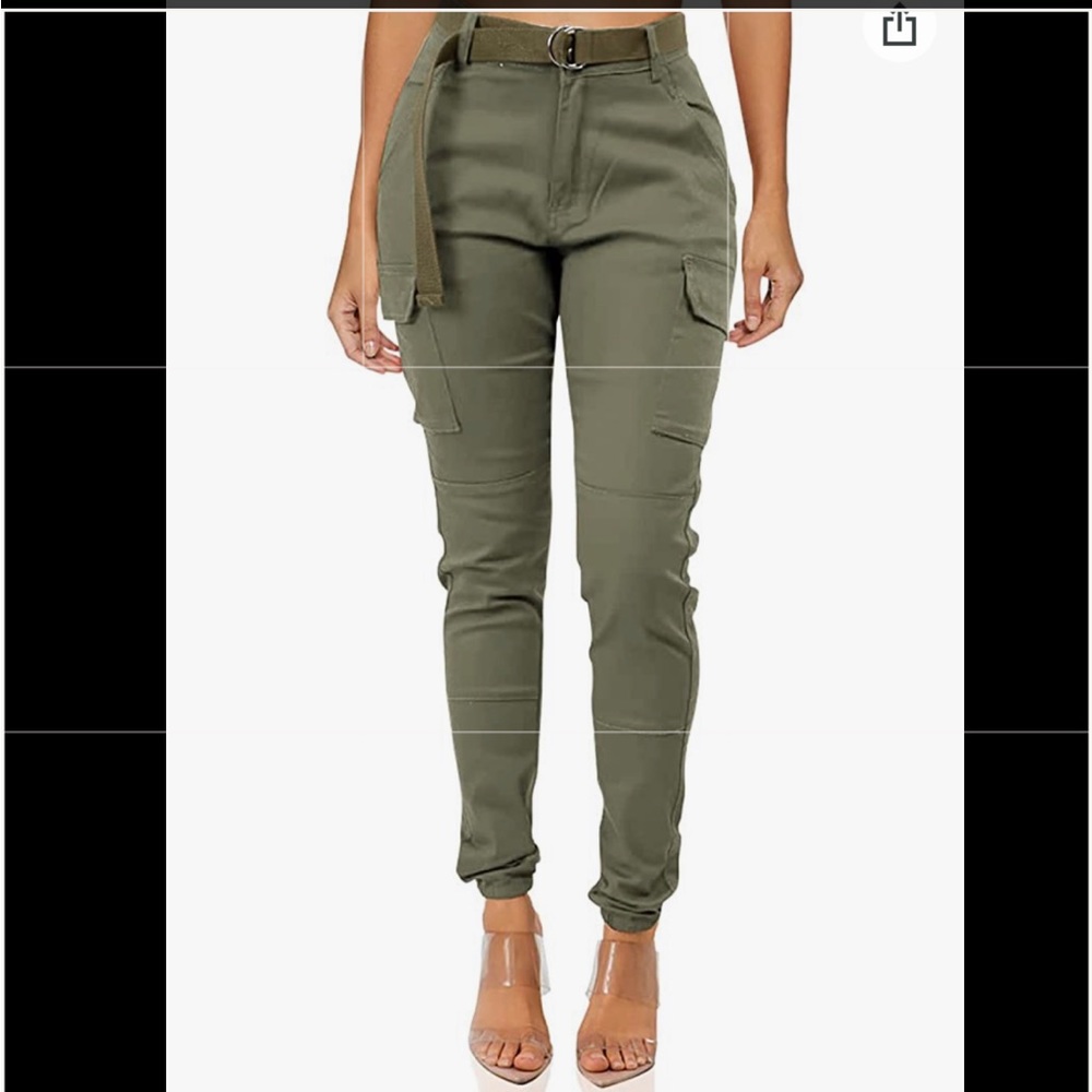 Green cargo pants with belt